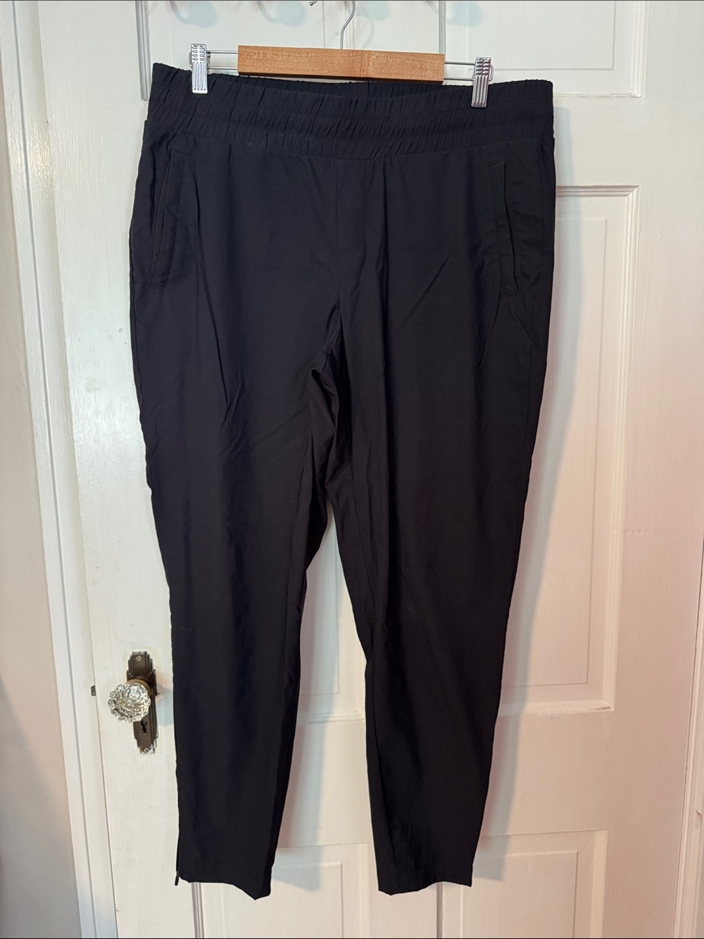 Modern Ambition Black Recycled Nylon Elastic Waist  Pants  Large Zipper Bottom